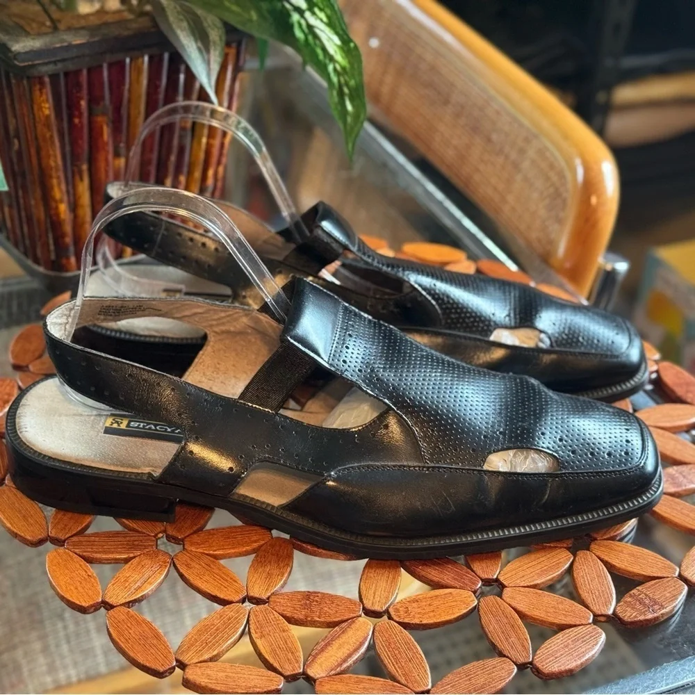 Stacy Adams Black Perforated Cap Toe Slingback City Sandal Size 13